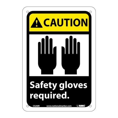 National Marker Co Graphic Signs - Caution Safety Gloves Required - Plastic 7inW X 10inH CGA8R